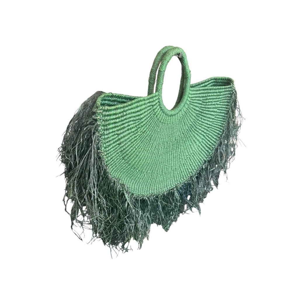 Raffia Handwoven Pink Tote With Fringe | Summer Handbag | Straw Beach Tote - Picture 3 of 14
